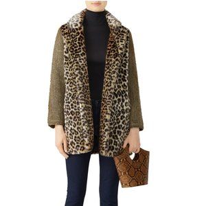 Scotch & Soda Contrast Sleeve Faux Leopard Coat